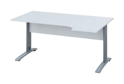 ERK 28 - 164 stůl kancelářský, rohový, pravý, kovová podnož stříbrná, deska 25 mm, široký 1600 mm, bílá